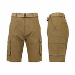 Cotton Flex Stretch Cargo Shorts With Belt // Timber (S)