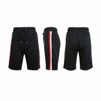 French Terry Jogger Lounge Shorts With Dual Side Stripe // Black (2XL)