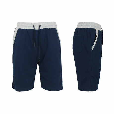 French Terry Jogger Lounge Shorts With Contrast Trim Design // Navy + Heather Grey (S)