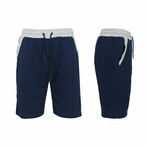 French Terry Jogger Lounge Shorts With Contrast Trim Design // Navy + Heather Gray (M)