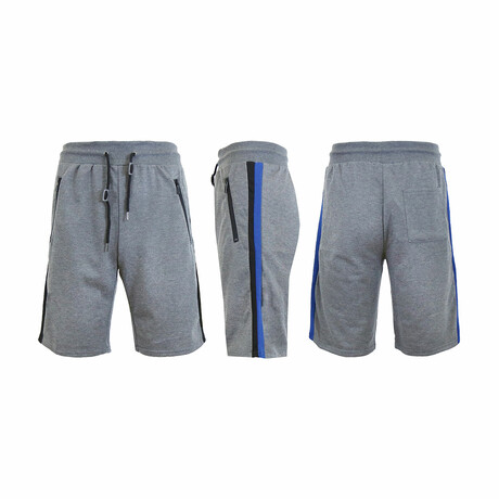 French Terry Jogger Lounge Shorts With Dual Side Stripe // Charcoal (S)
