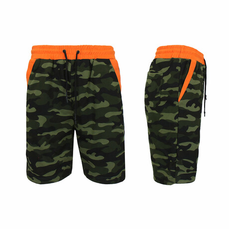 French Terry Jogger Lounge Shorts With Contrast Trim Design // Camo (S)