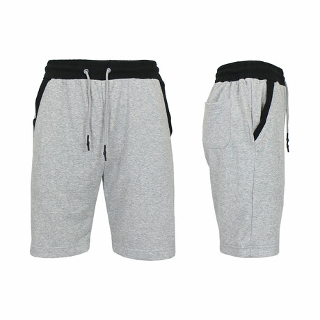 French Terry Jogger Lounge Shorts With Contrast Trim Design // Heather Grey + Black (S)