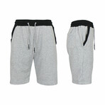 French Terry Jogger Lounge Shorts With Contrast Trim Design // Heather Gray + Black (M)