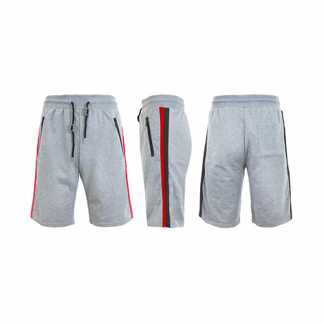 French Terry Jogger Lounge Shorts With Dual Side Stripe // Heather Gray (S)
