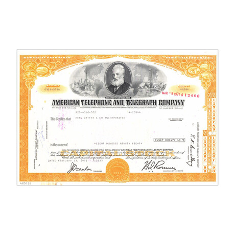 American Telephone & Telegraph Co. Stock // 101+ Shares // Orange // 1960s-70s