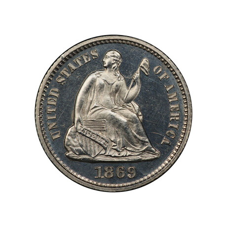 1869 Seated Liberty Half Dime // PCGS Certified PR64 CAC // Wood Presentation Box