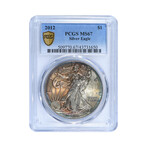2012 American Silver Eagle // PCGS Certified MS67 Sunset Toning // Wood Presentation Box