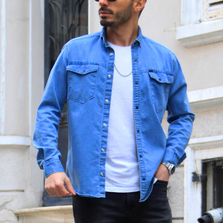 Brian Long Sleeve Button-Up Shirt // Blue (XS)