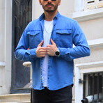 Brian Long Sleeve Button-Up Shirt // Blue (L)