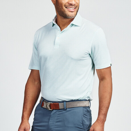 Cloud Golf Polo Brookline Stripe // White + Bermuda (S)