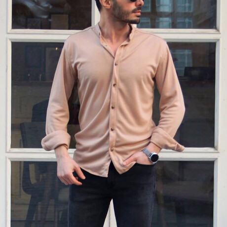 Aaron Long Sleeve Button-Up Shirt // Beige (XS)