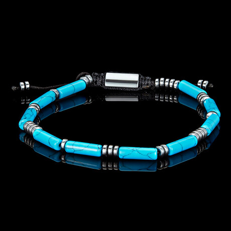 Turquoise + Hematite Stone Adjustable Bracelet // 9"