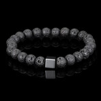 Lava + Hematite Cube Stone Stretch Bracelet // 8"