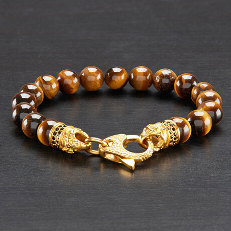Tiger Eye Stone + Antiqued Gold Plated Stainless Steel Clasp // 8.5"