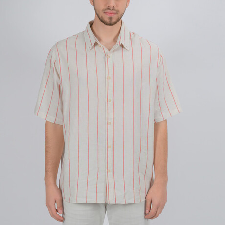 Lucas Short Sleeve Button Down Shirt // Stone + Red (XS)