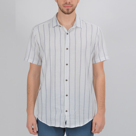 Ryan Short Sleeve Button Down Shirt // White + Navy Blue (XS)