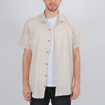 Noah Short Sleeve Button Down Shirt // Stone + White (M)