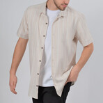 Noah Short Sleeve Button Down Shirt // Stone + White (M)