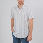 Ryan Short Sleeve Button Down Shirt // White + Navy Blue (S)