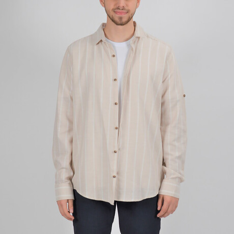 Blake Long Sleeve Button Down Shirt // Stone + White (XS)