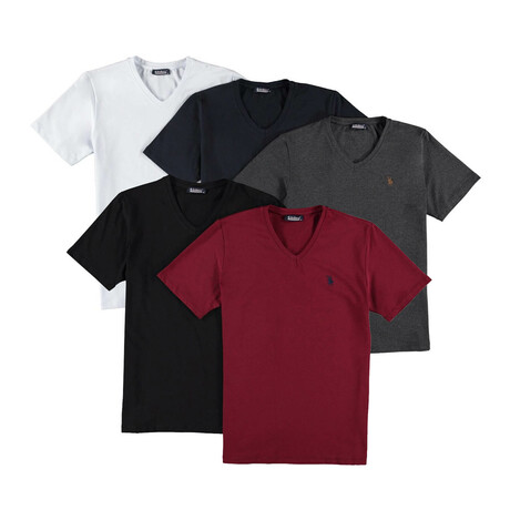 Set of 5 V-Neck T-Shirts // White + Anthracite + Dark Blue + Black + Burgundy (XXL)