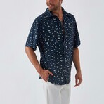 Leopard Button Down Shirt // Navy (XL)