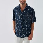 Leopard Button Down Shirt // Navy (XL)