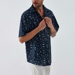 Leopard Button Down Shirt // Navy (XL)