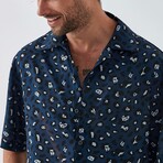 Leopard Button Down Shirt // Navy (XL)
