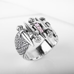 Silver Swords Ring with Clear Gems (8)