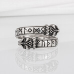 Silver Snake ring with runes (10)