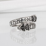 Silver Snake ring with runes (10)
