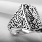 Odin's Ravens Huginn and Muninn Silver Ring (11.5)