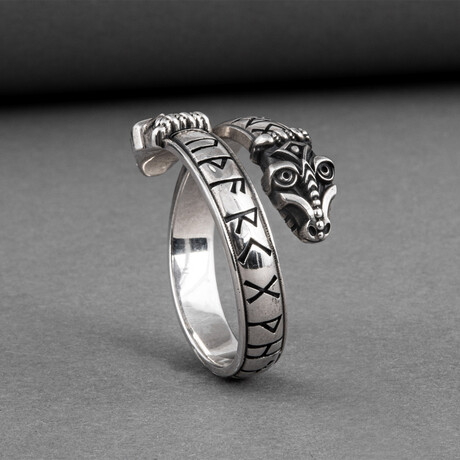 Silver Snake ring with runes (6)