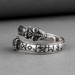 Silver Snake ring with runes (10)