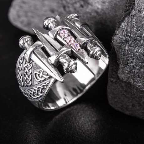 Silver Swords Ring with Clear Gems (6)