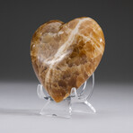 Genuine Polished Brown Onyx Heart + Velvet Pouch