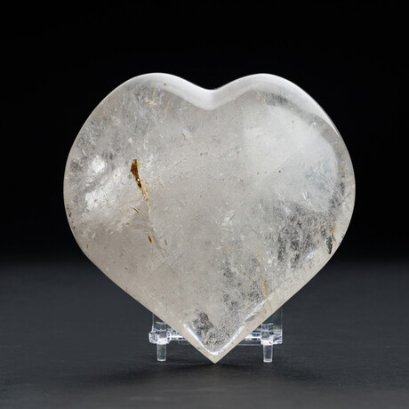 Genuine Polished Clear Quartz Heart + Acrylic Stand