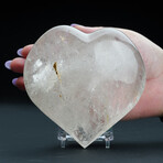 Genuine Polished Clear Quartz Heart + Acrylic Stand