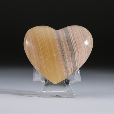 Genuine Polished Banded Onyx Heart + Velvet Pouch