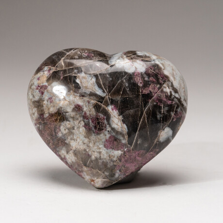 Genuine Polished Ruby In Quartz Heart + Acrylic Stand