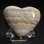 Genuine Polished Crazy Lace Agate Heart + Velvet Pouch