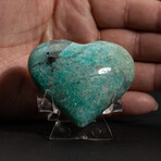 Genuine Polished Amazonite Heart + Velvet Pouch