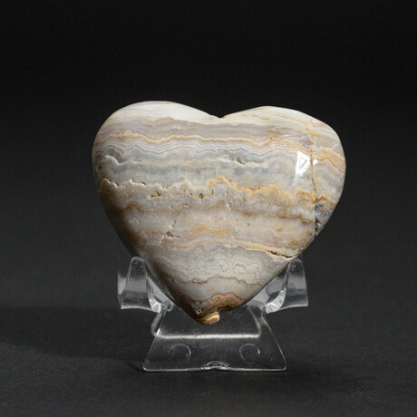 Genuine Polished Crazy Lace Agate Heart + Velvet Pouch