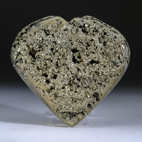 Genuine Polished Pyrite Clustered Heart + Acrylic Stand