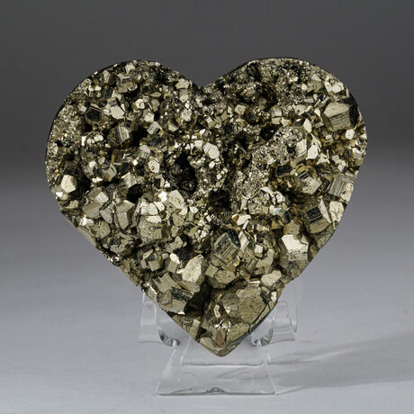 Genuine Pyrite Clustered Heart + Acrylic Stand II
