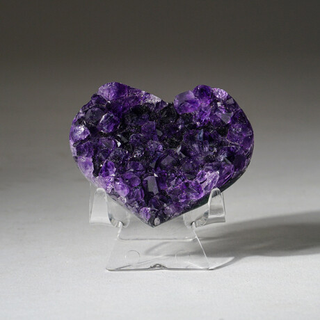 Genuine Amethyst Crystal Clustered Heart + Velvet Pouch
