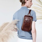 Kim // Full Grain Leather Sling Bag // Brown