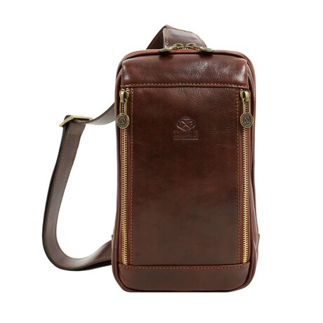 Kim // Full Grain Leather Sling Bag // Brown